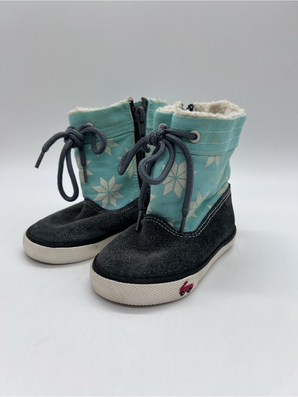 See Kai Run Baby Girl Teal Snowflake Winter Greta Boots with Gray Suede